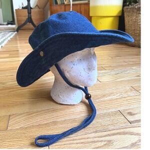 Wyeth Blue Denim Boonie Hat Wide Brim Snap Up Safari Outback Sun Hat OS